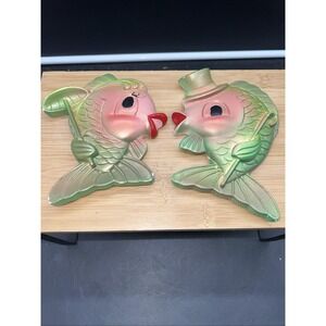VTG FISH Miller Studios 1969 Chalk ware Chalk Wall Art 2pc Man Woman READ DESC